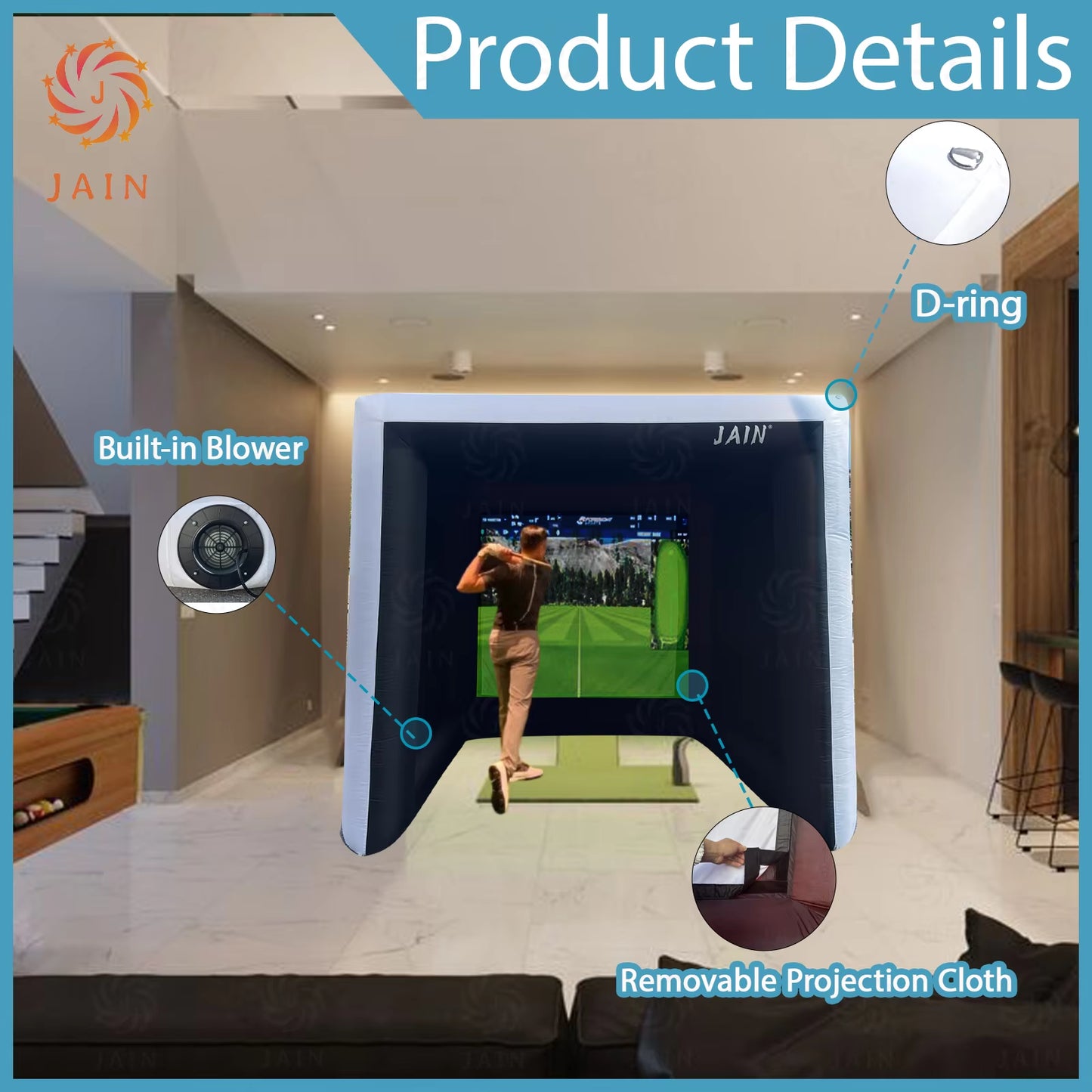 Indoor Inflatable Golf Simulator Kids Golf Practice Swing Tent Inflatable Driving Range Trainning Cage for Exercise&Play