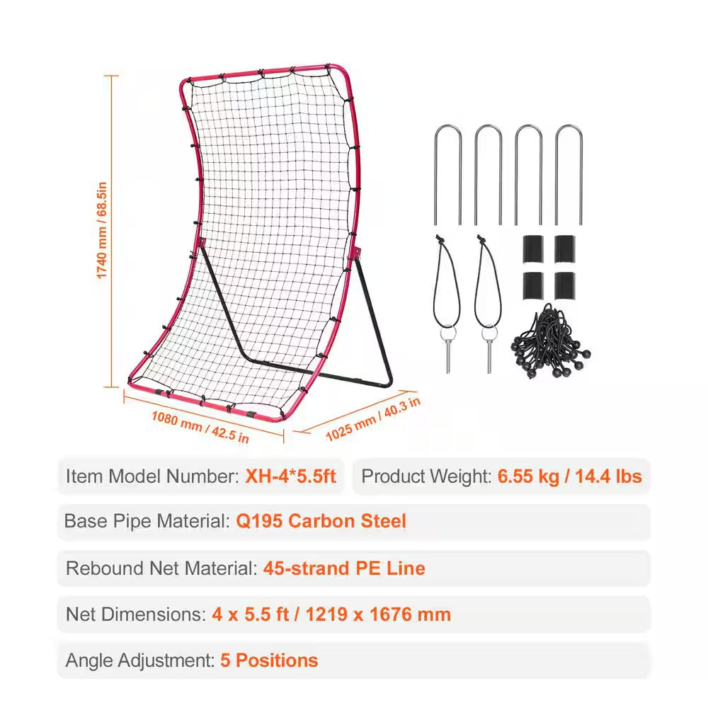 Baseball and Softball Rebounder Net, 4 X 5.5 Ft. Pitchback Baseball Pitching Nest, Pitch Return Trainer Rebound Net