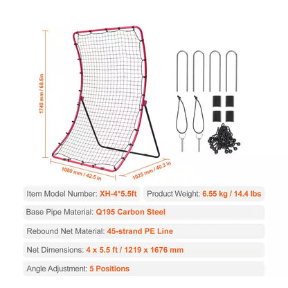 Baseball and Softball Rebounder Net, 4 X 5.5 Ft. Pitchback Baseball Pitching Nest, Pitch Return Trainer Rebound Net