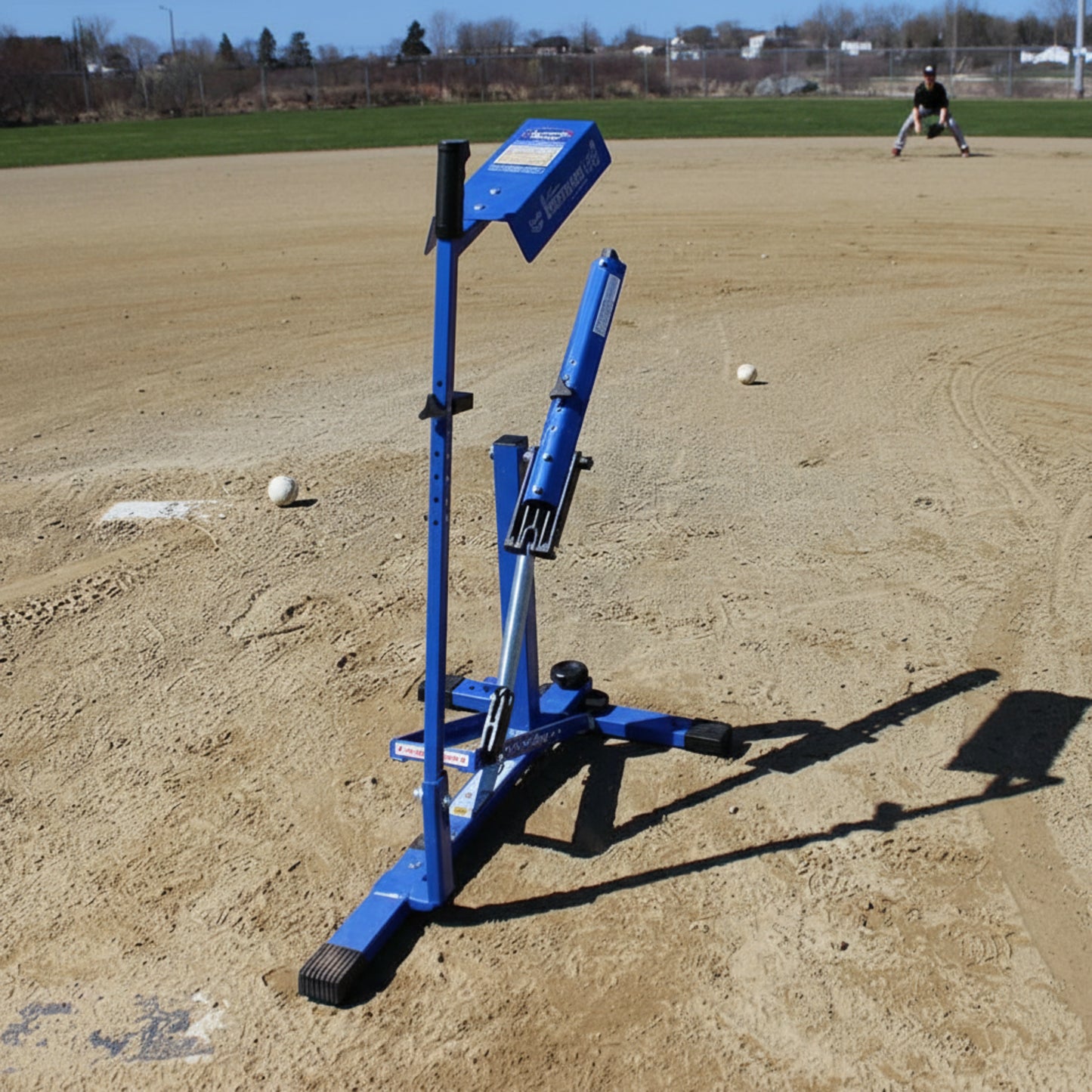 Blue Flame Pitching Machine – Manual Baseball & Softball Trainer, Throws up to 60 MPH, Youth & Adult Practice Tool