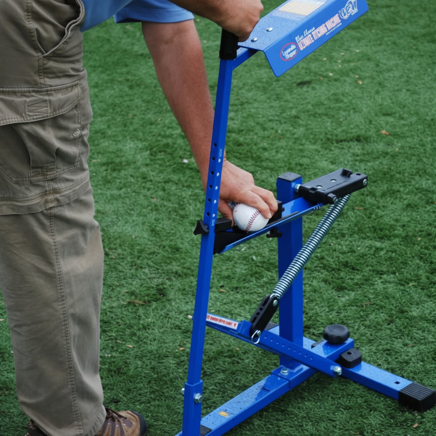 Blue Flame Pitching Machine – Manual Baseball & Softball Trainer, Throws up to 60 MPH, Youth & Adult Practice Tool
