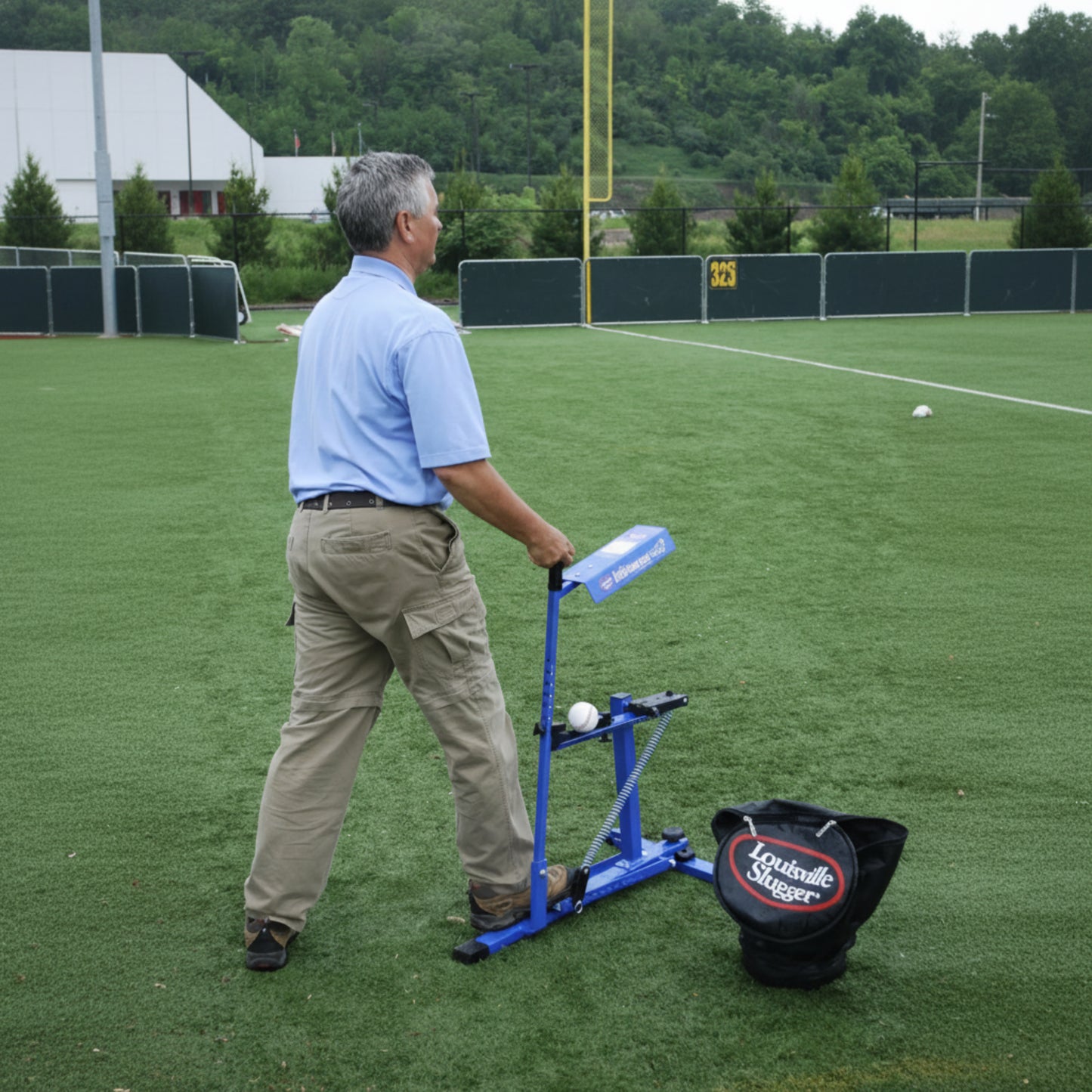 Blue Flame Pitching Machine – Manual Baseball & Softball Trainer, Throws up to 60 MPH, Youth & Adult Practice Tool