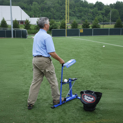 Blue Flame Pitching Machine – Manual Baseball & Softball Trainer, Throws up to 60 MPH, Youth & Adult Practice Tool