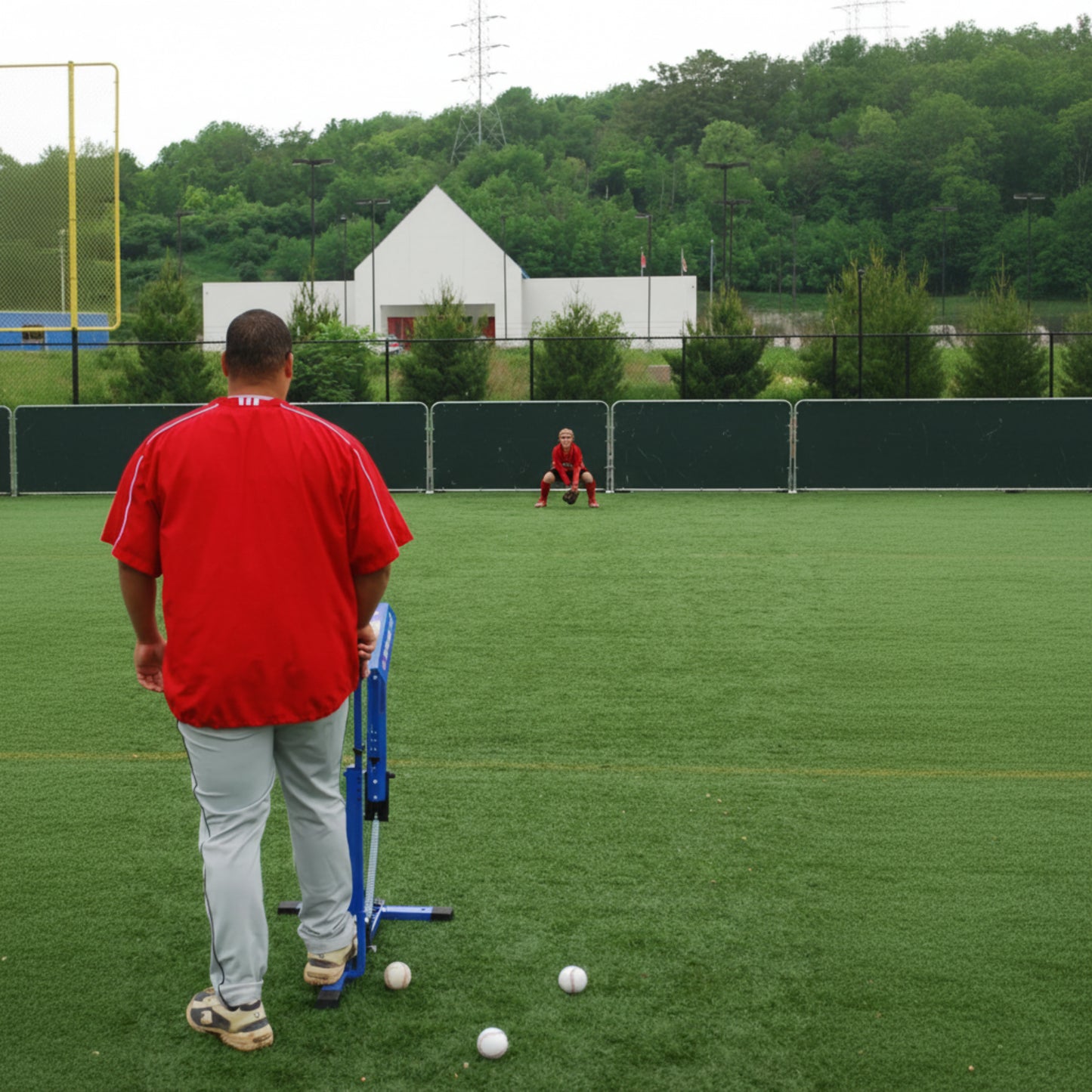Blue Flame Pitching Machine – Manual Baseball & Softball Trainer, Throws up to 60 MPH, Youth & Adult Practice Tool