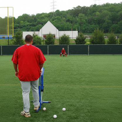 Blue Flame Pitching Machine – Manual Baseball & Softball Trainer, Throws up to 60 MPH, Youth & Adult Practice Tool